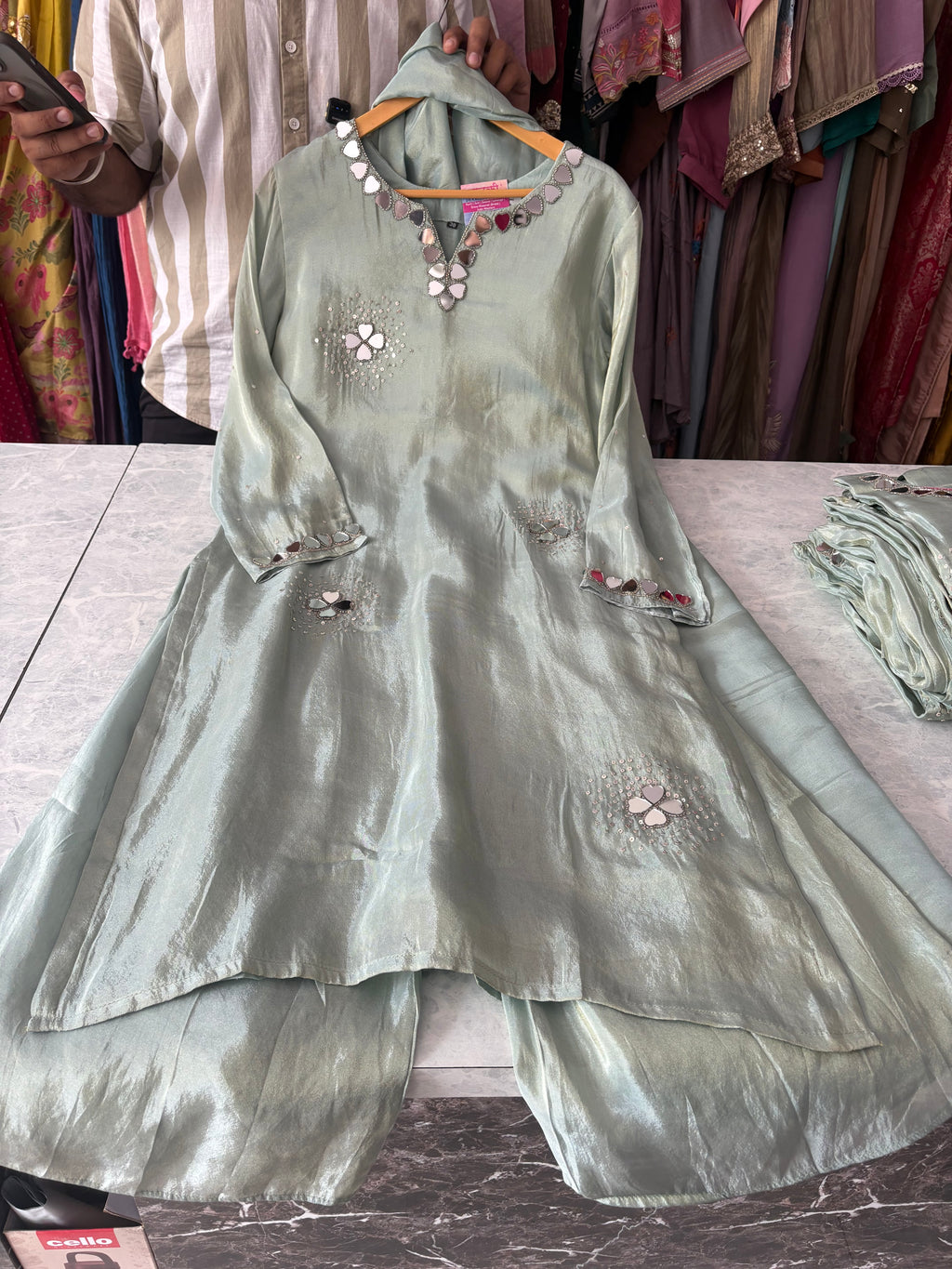 Shimmer Silk Plazzo Suits