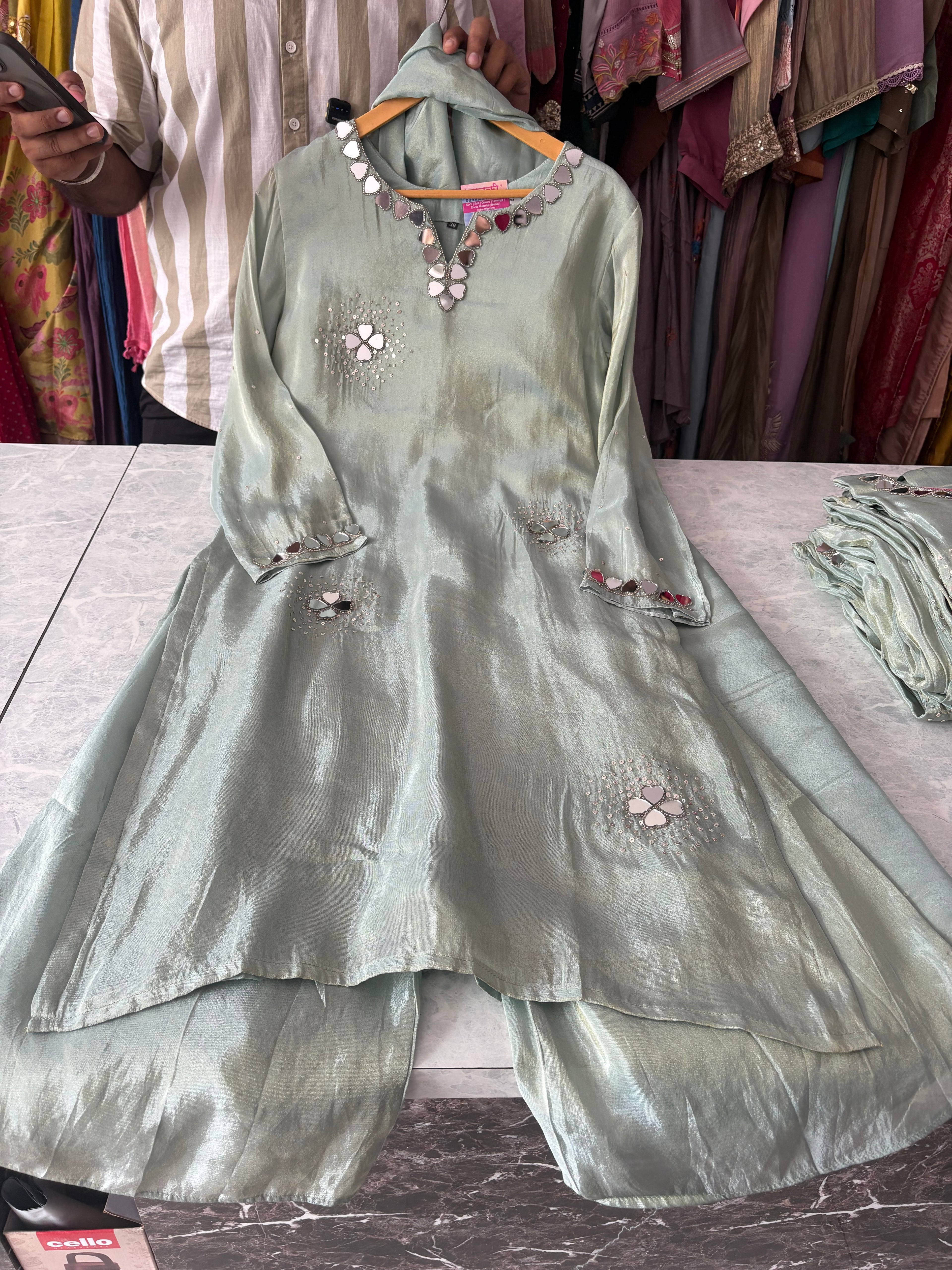Shimmer Silk Plazzo Suits