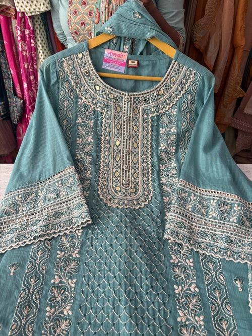 Cotton Dobhi Heavy Embroidery Suits With Dupatta