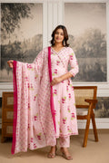 Pure Cotton Anarkali suit with straight cotton pants and Malmal dupatta