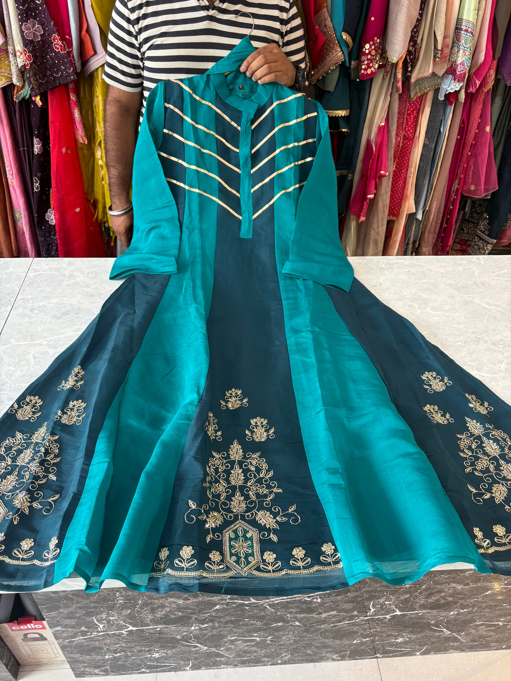 Mal Chanderi Handwork Anarkali Suits