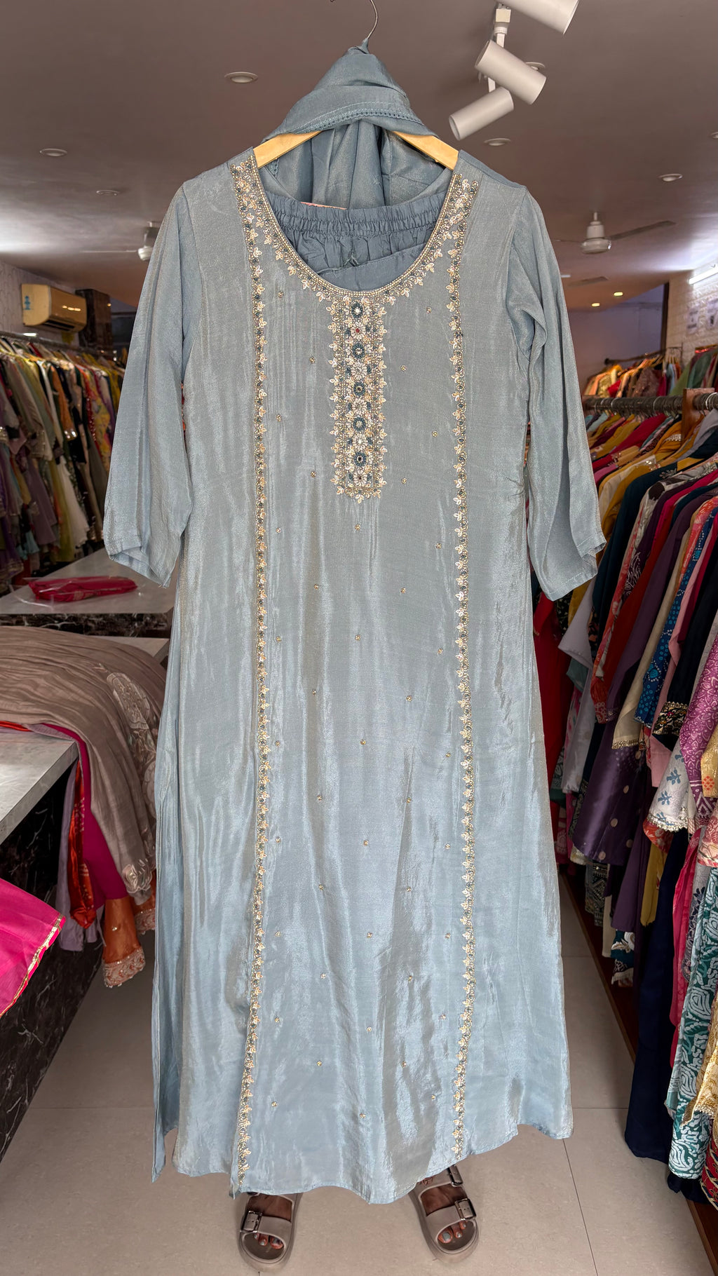 Shimmer Silk Heavy Handwork Aline Anarkali Suits