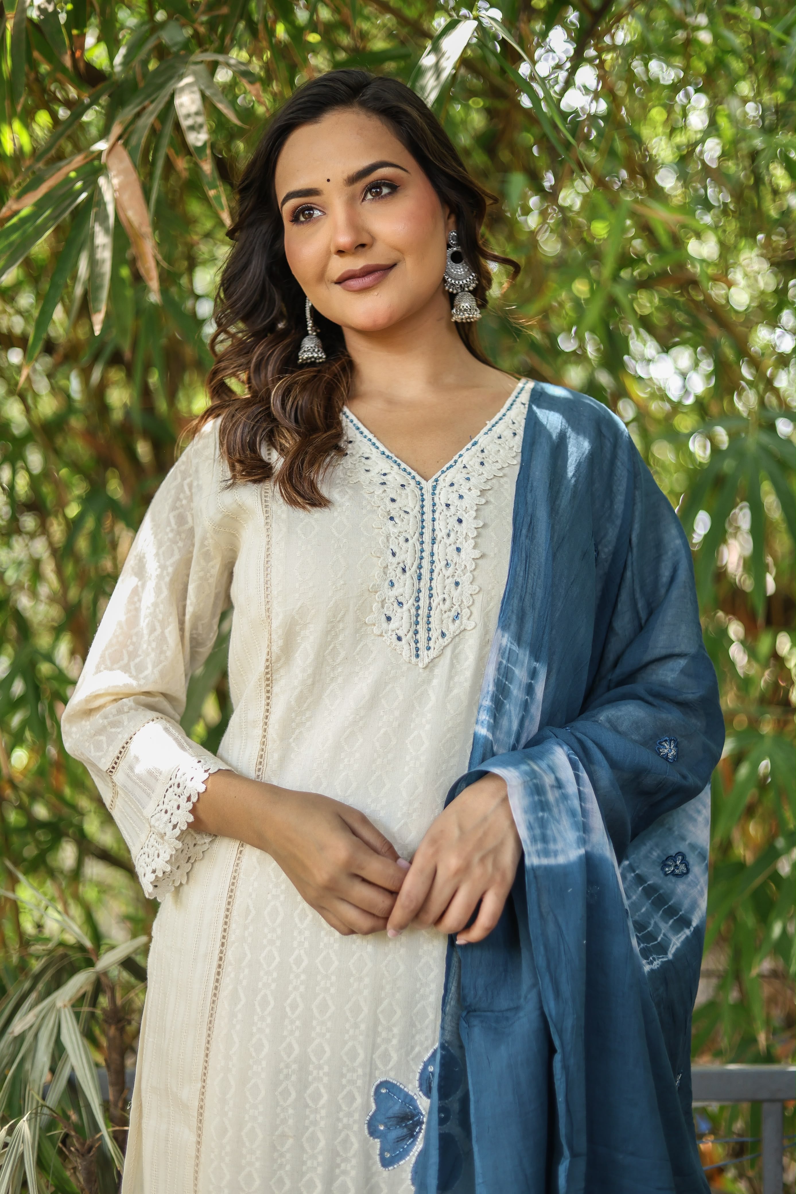Premium self cotton straight suit with malmal lining , straight cotton pants and Embroidery dupatta