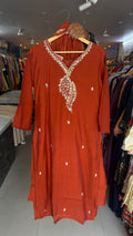 Mal Chanderi Straight Suits With Neckwork