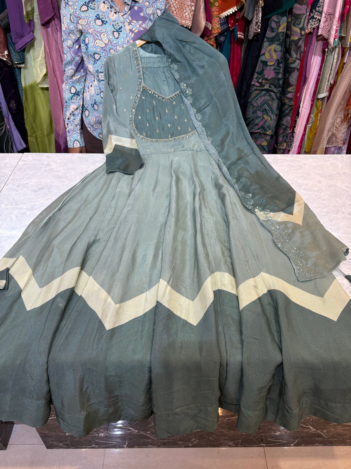Pure Chinon Designer Handwork Anarkali Suits