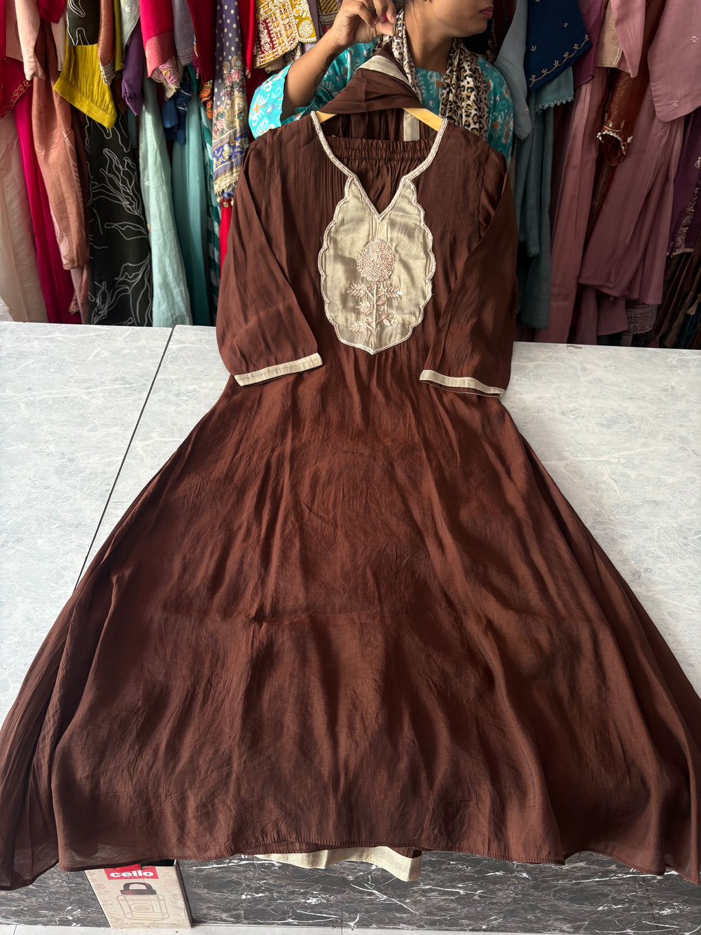 Mal Chanderi Aline Handwork Suits