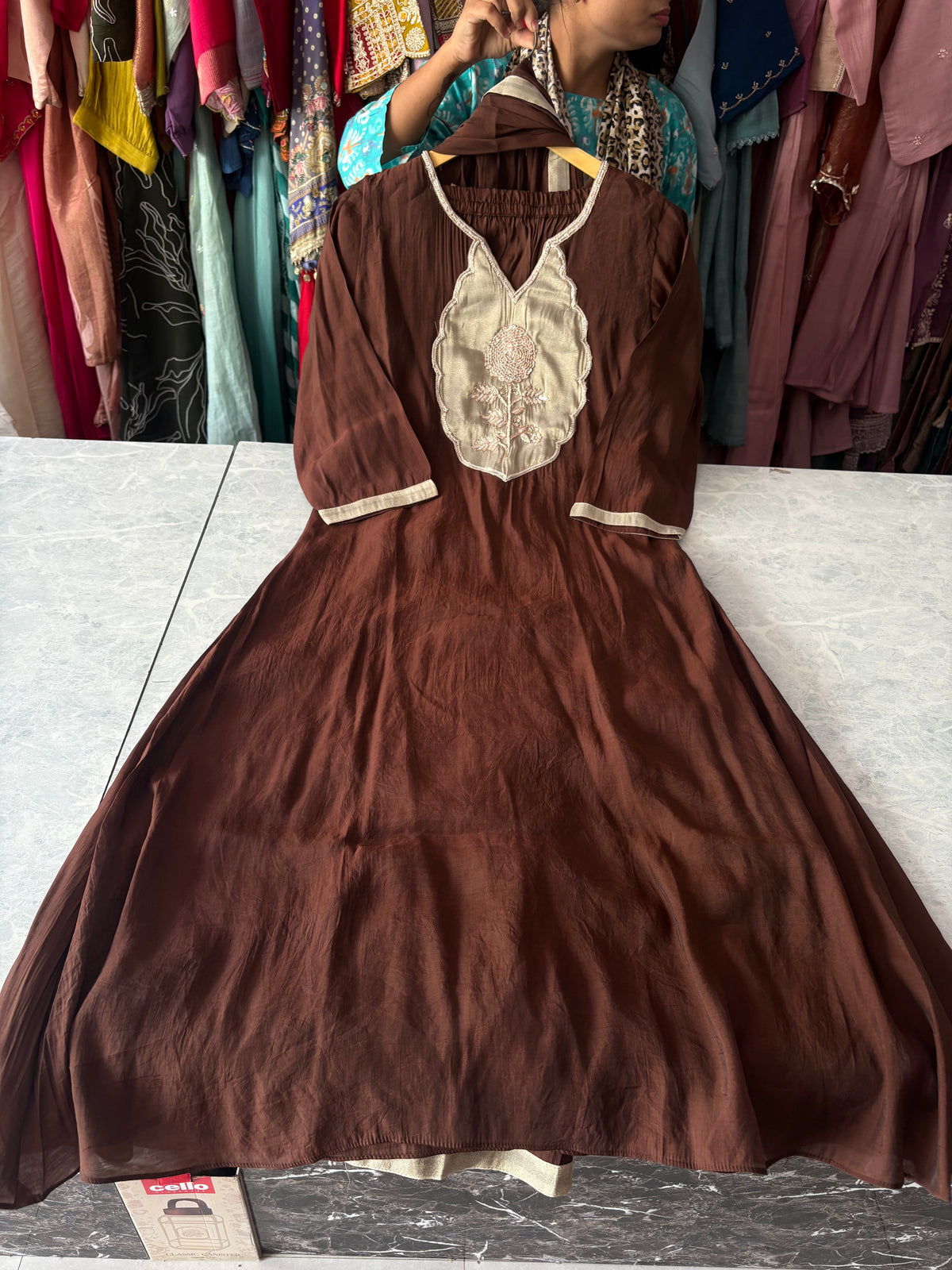Mal Chanderi Aline Handwork Suits