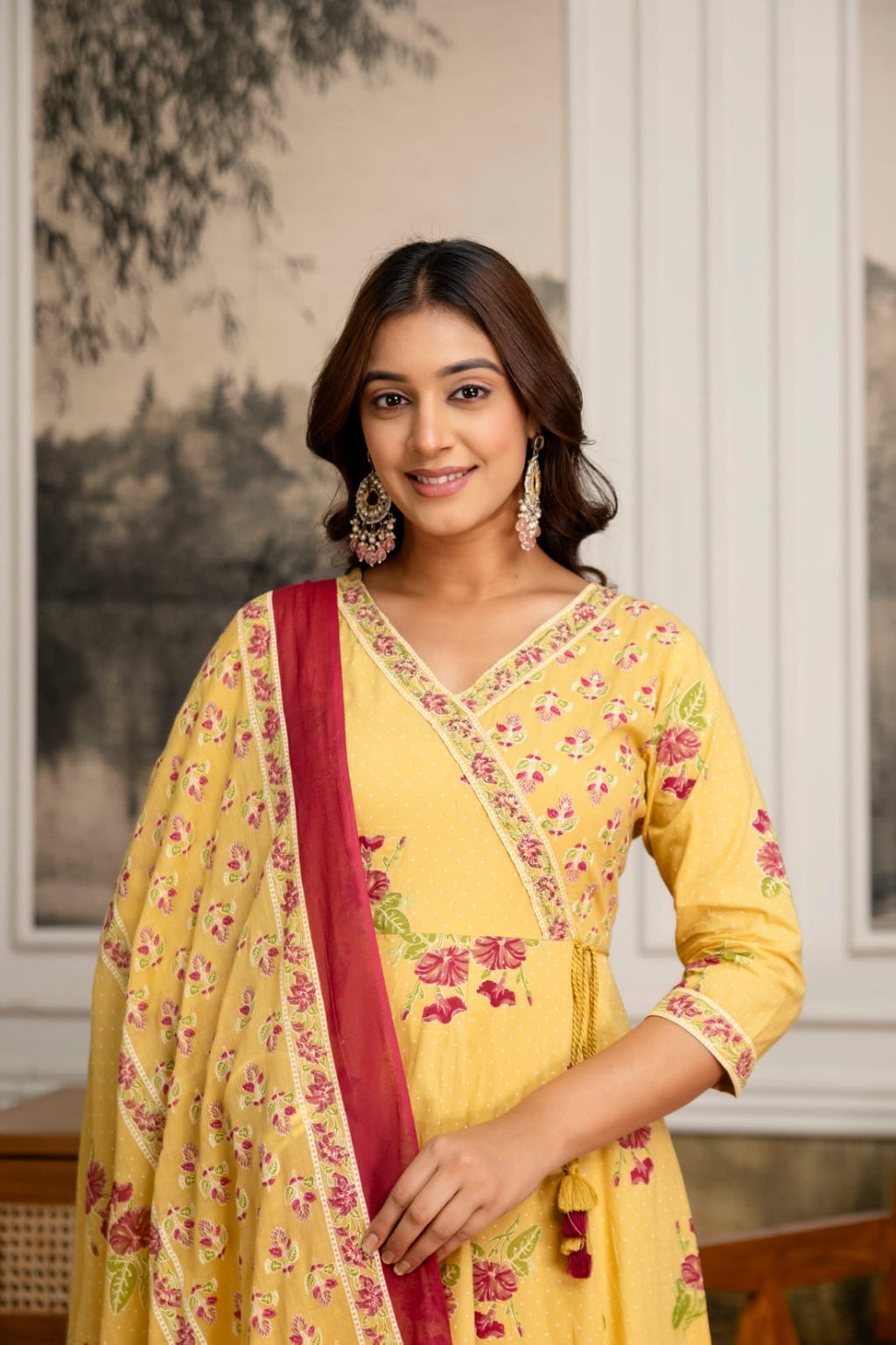 Pure cotton Anarkali suit with straight cotton pants and malmal dupatta