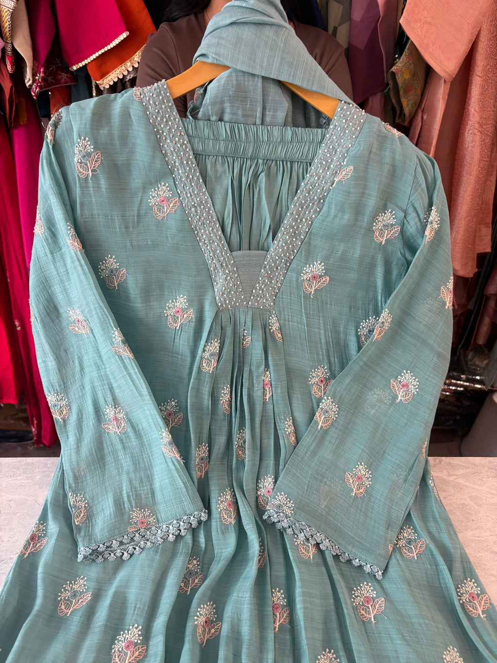 Mal Chanderi Stitched Aline Suits