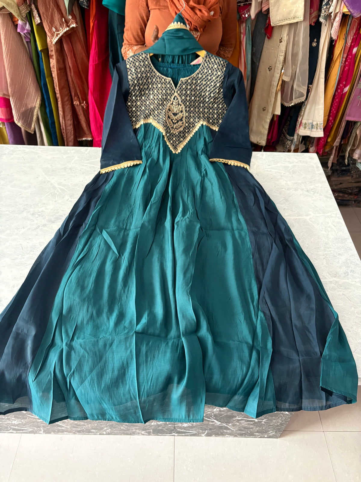 Mal Chanderi Handwork Anarkali Suits