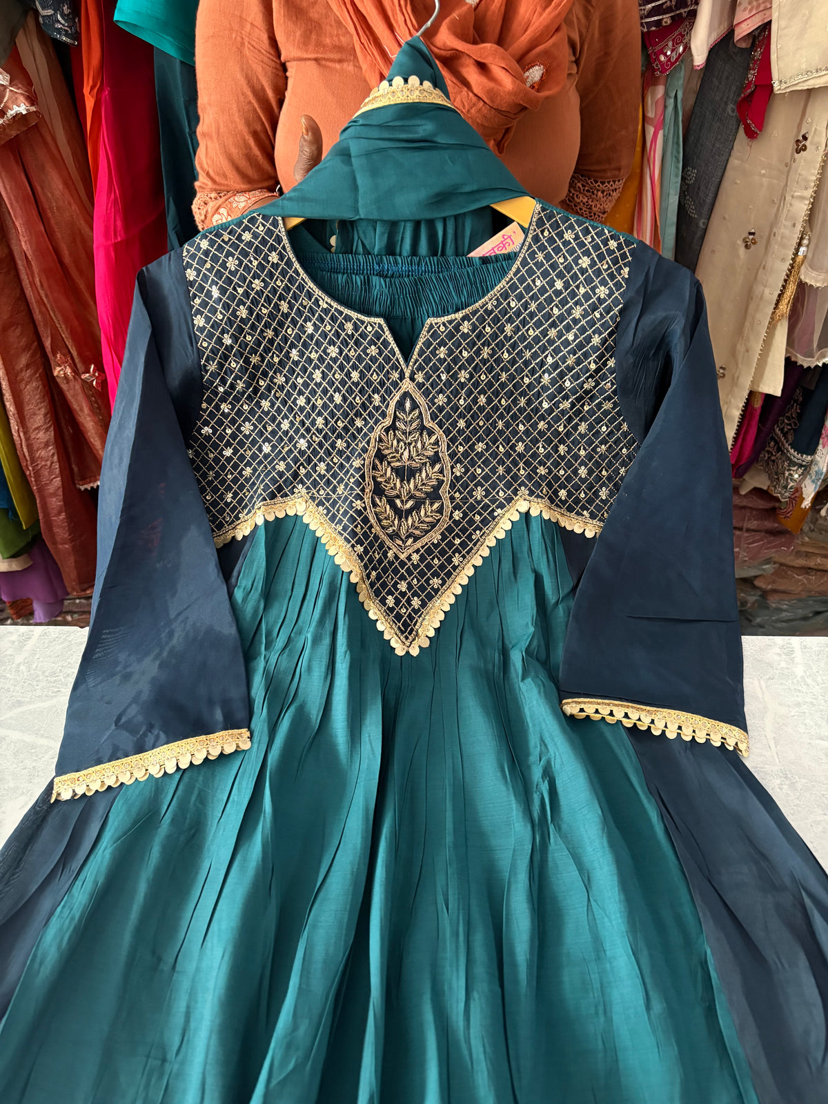 Mal Chanderi Handwork Anarkali Suits