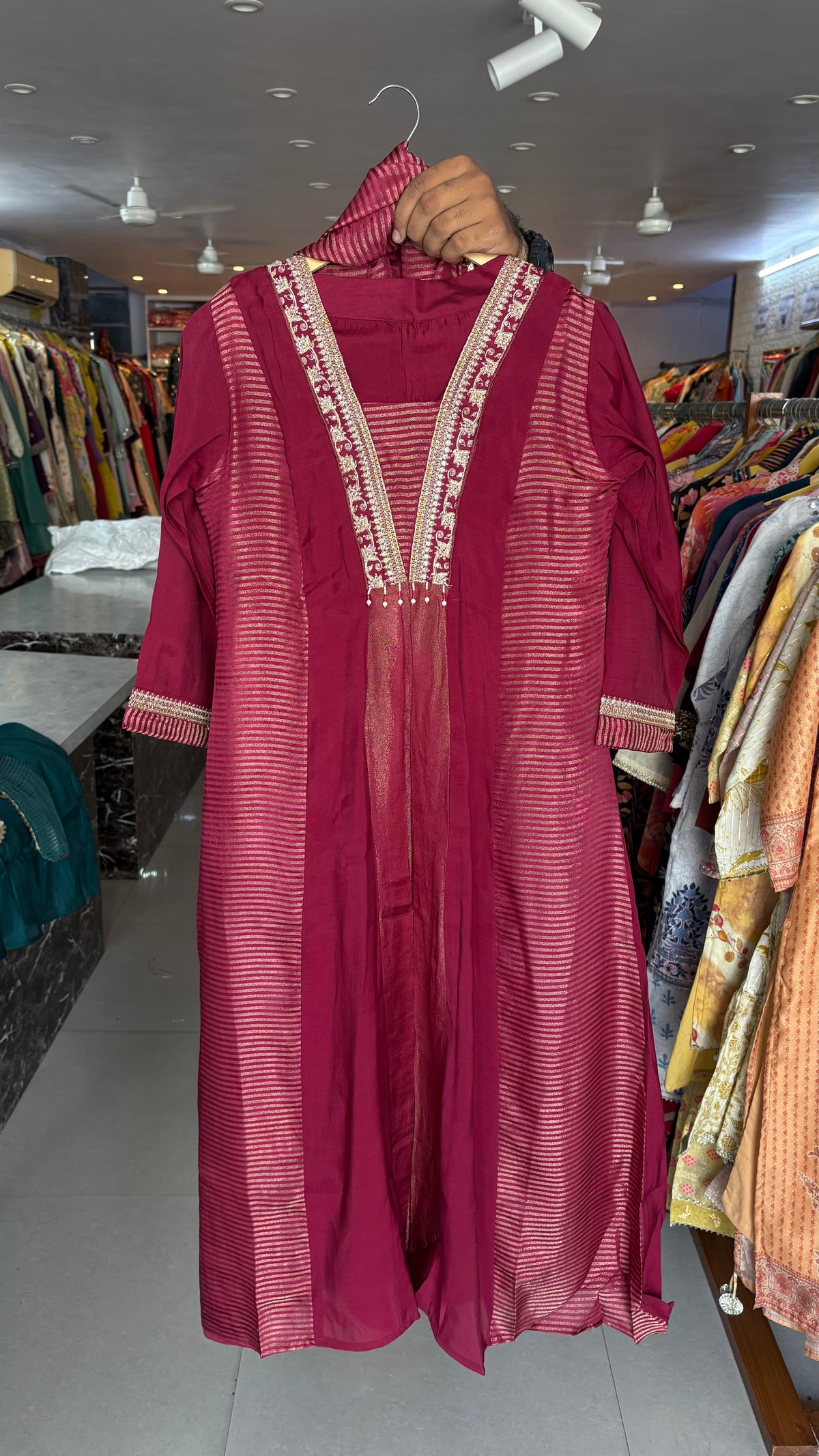 Mal Chanderi Stitched Aline Anarkali Suits