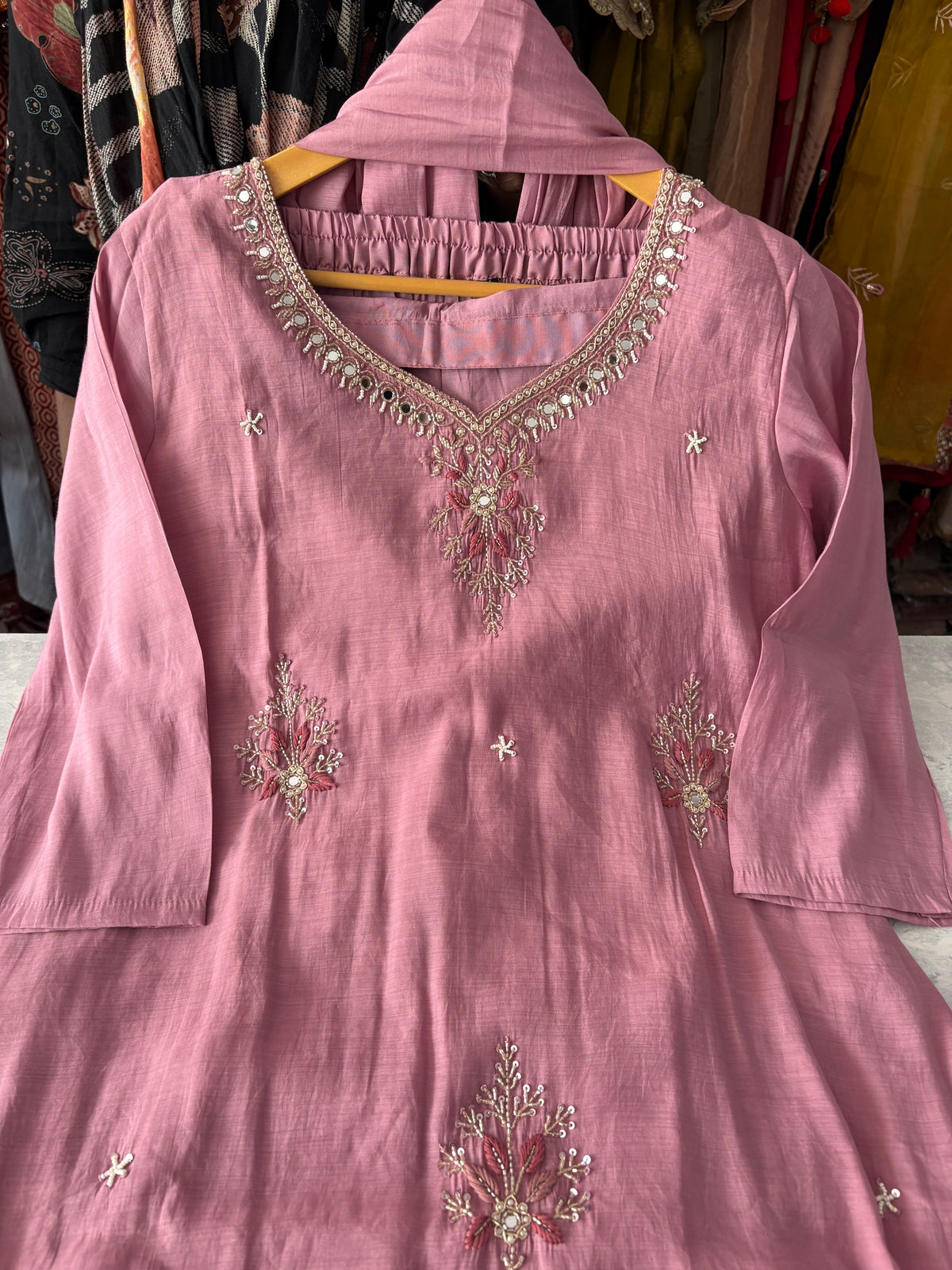 Mal Chanderi Aline Suits With Handwork