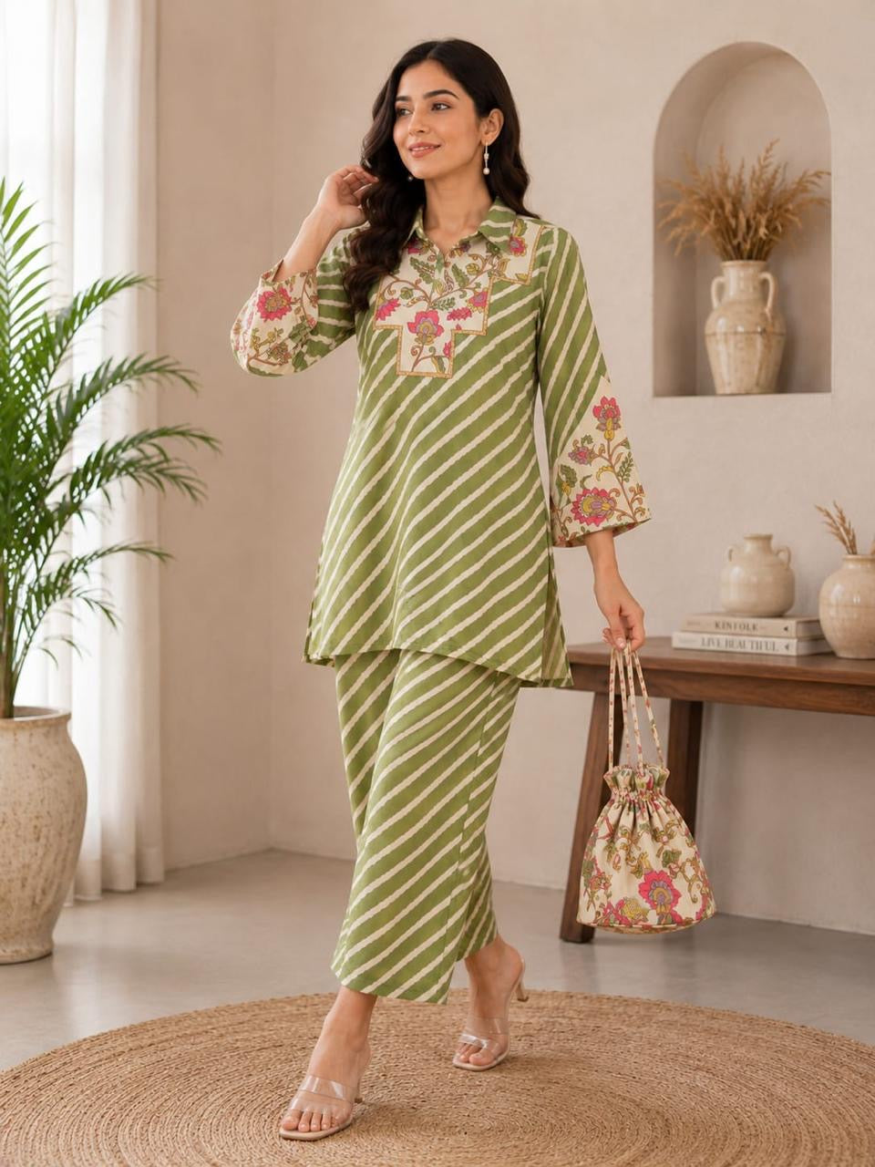 Pure Muslin Cord Set with Potli