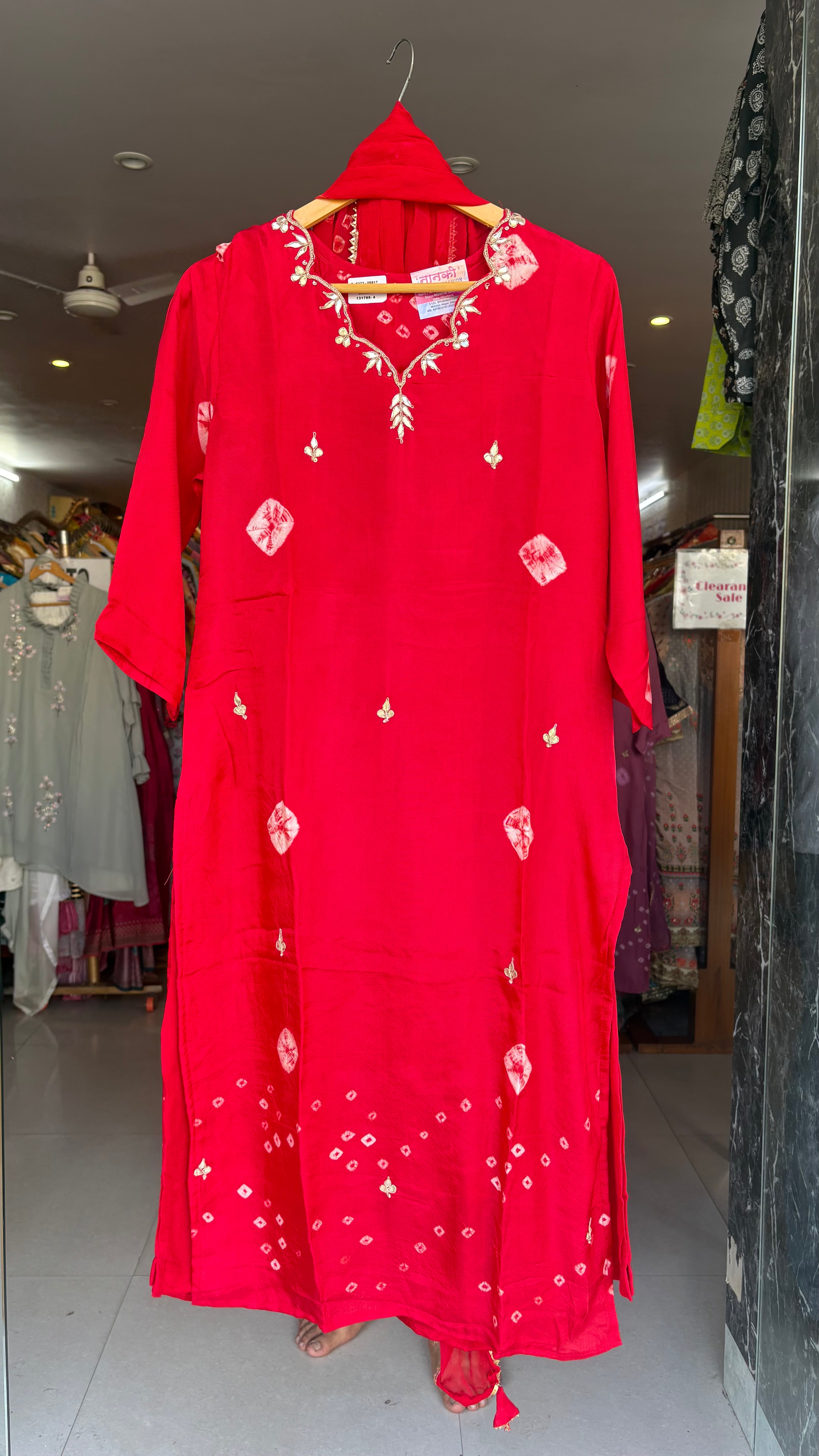 Pure Dola Silk Bhandej 3pcs suit