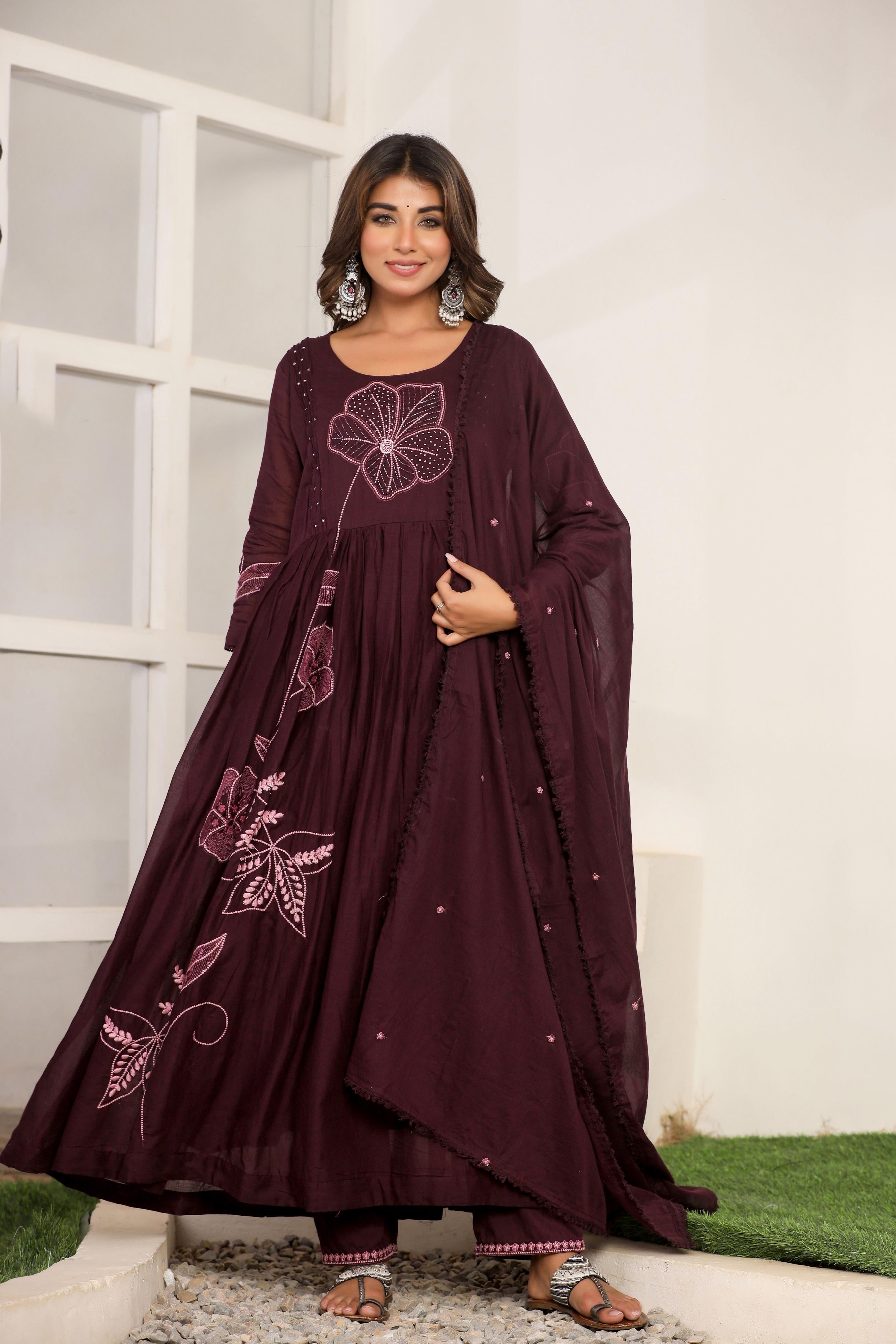 Pure Malmal Anarkali 3pcs suit