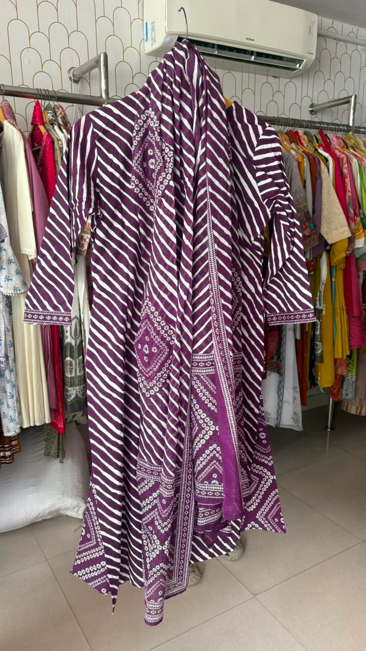 Pure Cotton Leheriya 3pcs suit