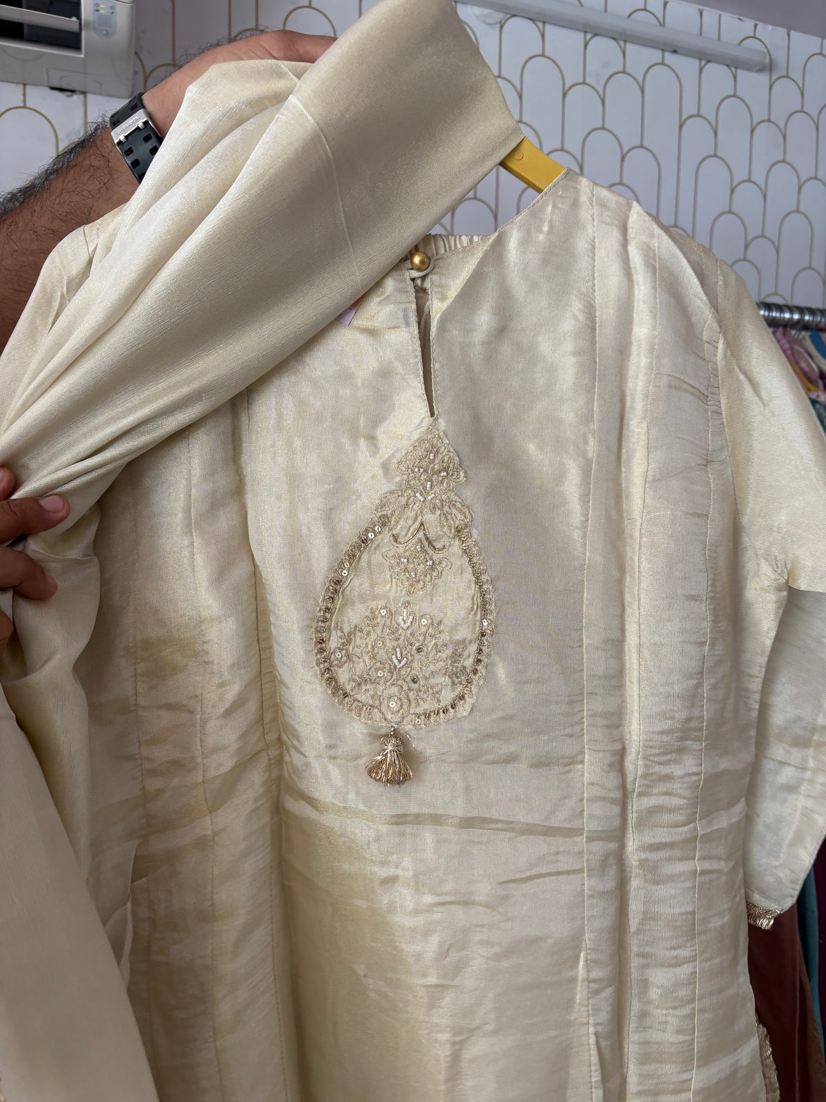 Shimmer Silk Heavy Suits With Zari Embroidery and Handwork Detailing