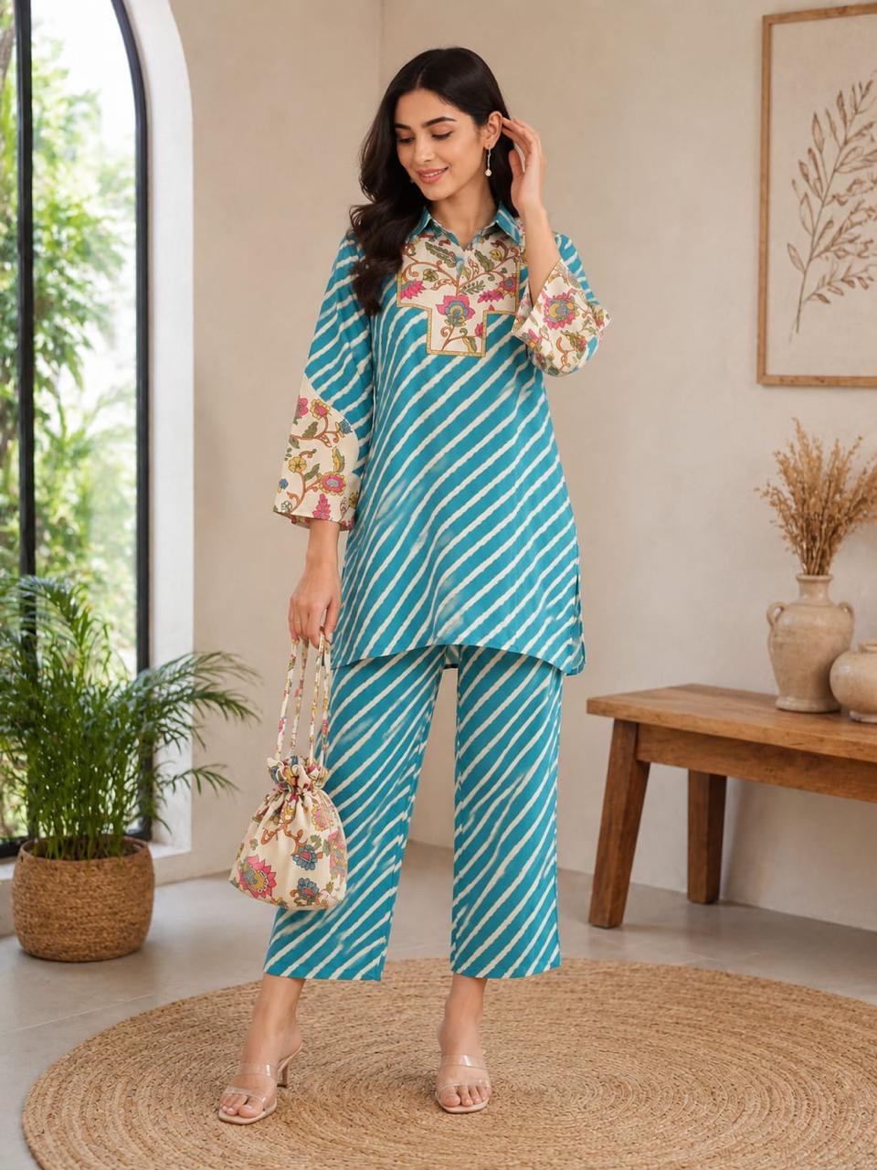 Pure Muslin Cord set with Potli