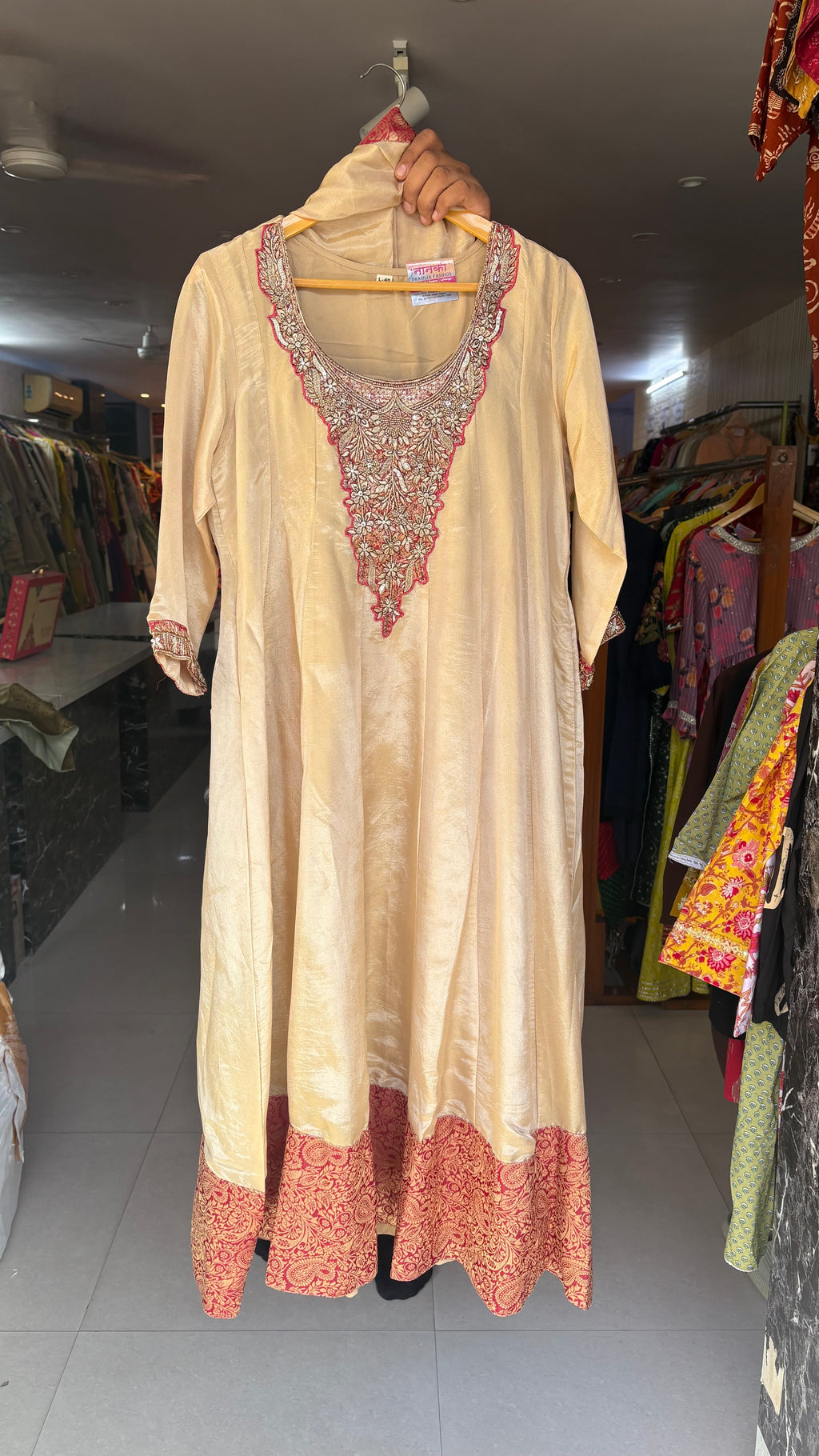 Shimmer Silk Heavy Anarkali Suit With Beautiful Neckwork