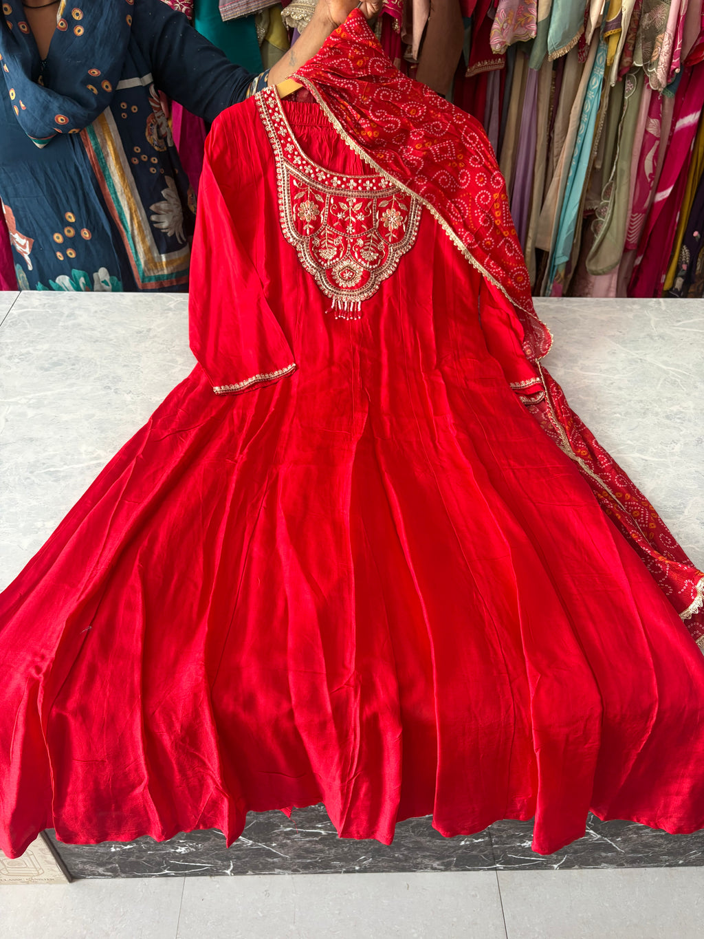 Pure Dola Silk Handwork Anarkali Suits