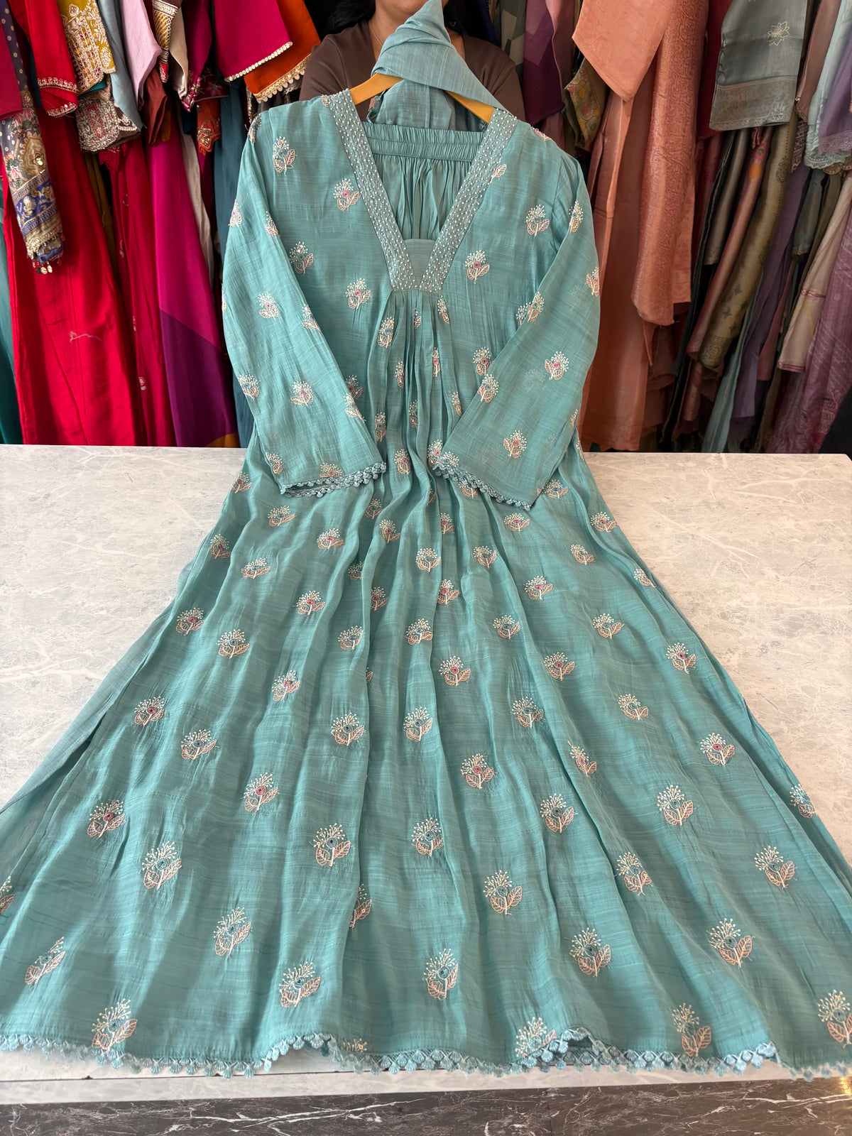 Mal Chanderi Stitched Aline Suits