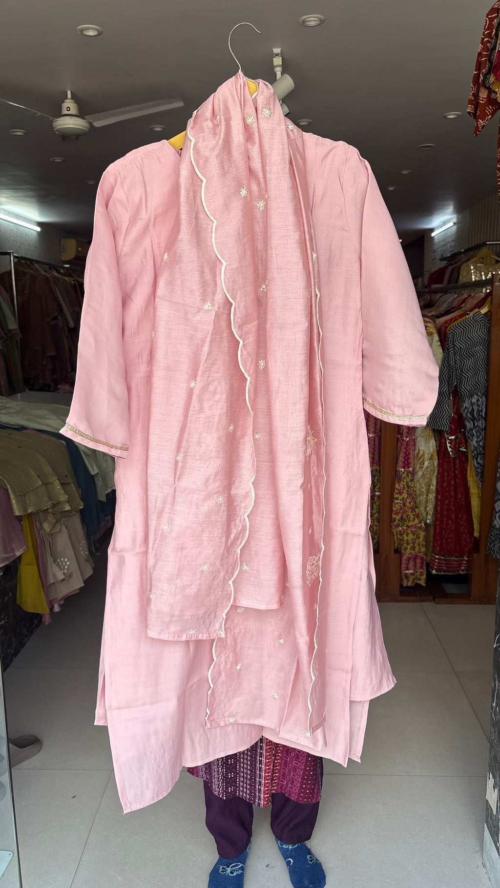Mal Chanderi Straight Suits With Embroidery and Handwork Detailing