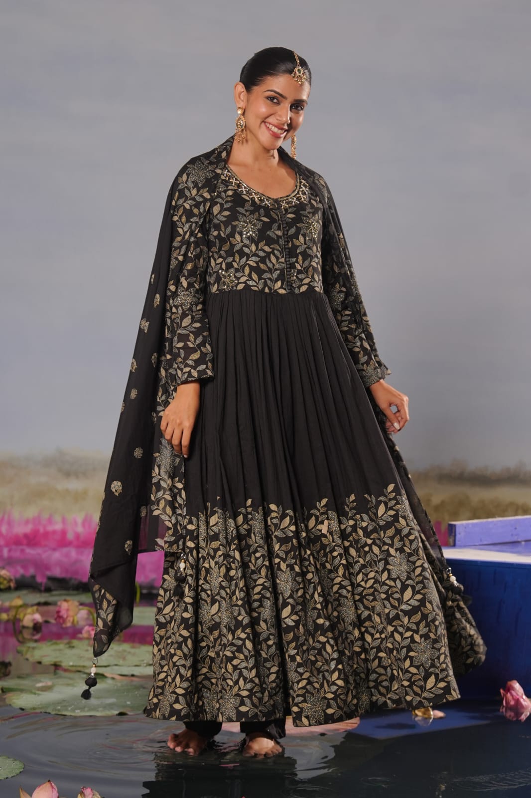 Pure Malmal Anarkali 3pcs suit