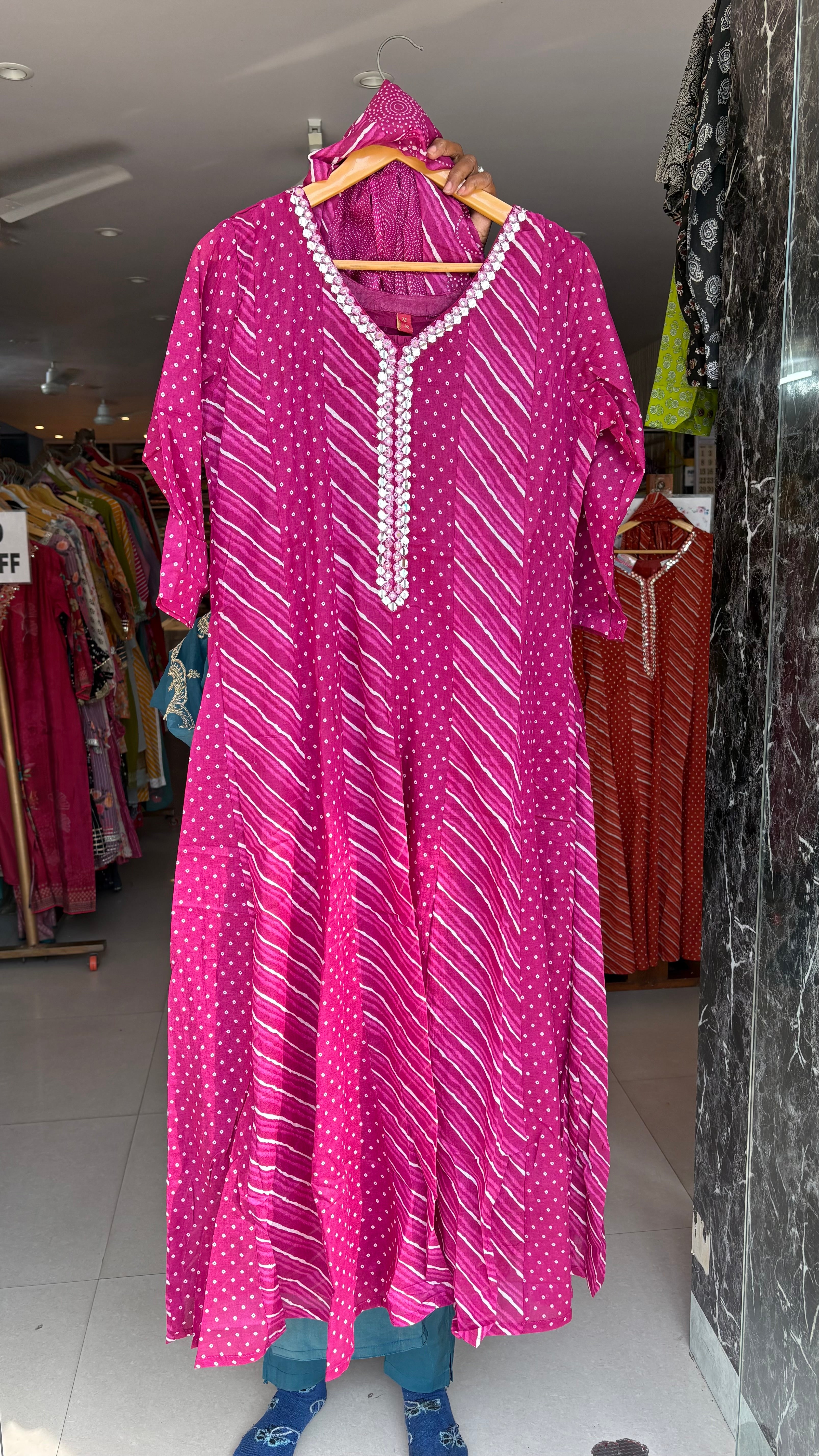 Leheriya Malmal Cotton Anarkali Suits