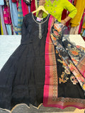 Mal Chanderi Aline Anarkali Suits With Beautiful Handwork and Printed Dupatta