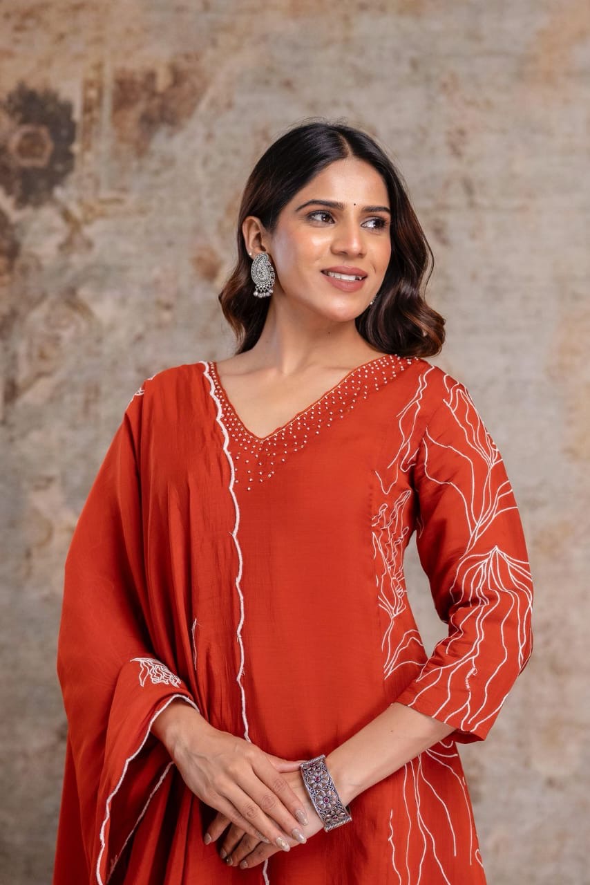 Mul Chanderi Aline 3pcs suit