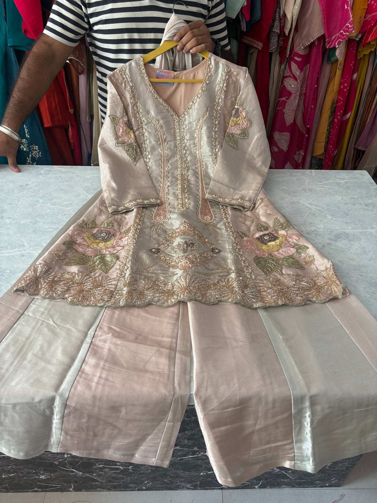 Heavy Handwork Plazzo Suits In Giraffe Fabric