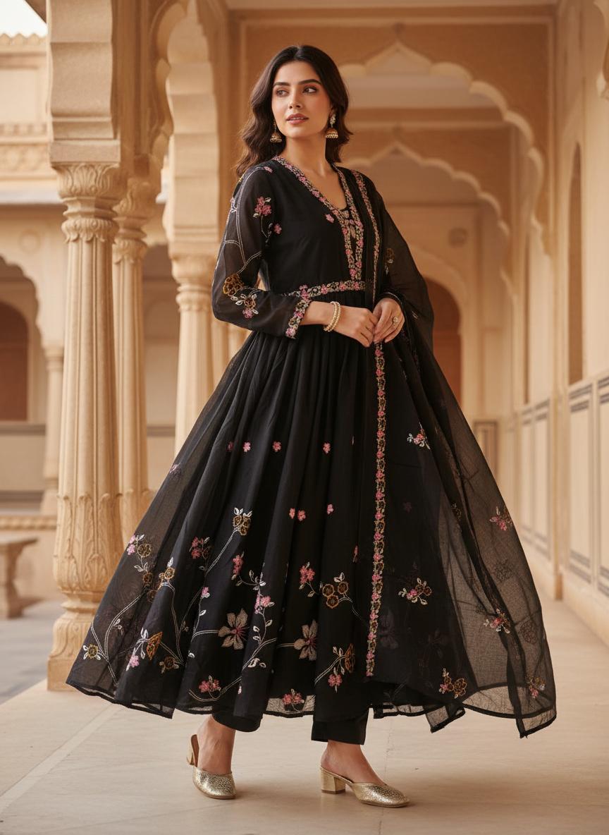 Pure Malmal Anarkali 3pcs suit