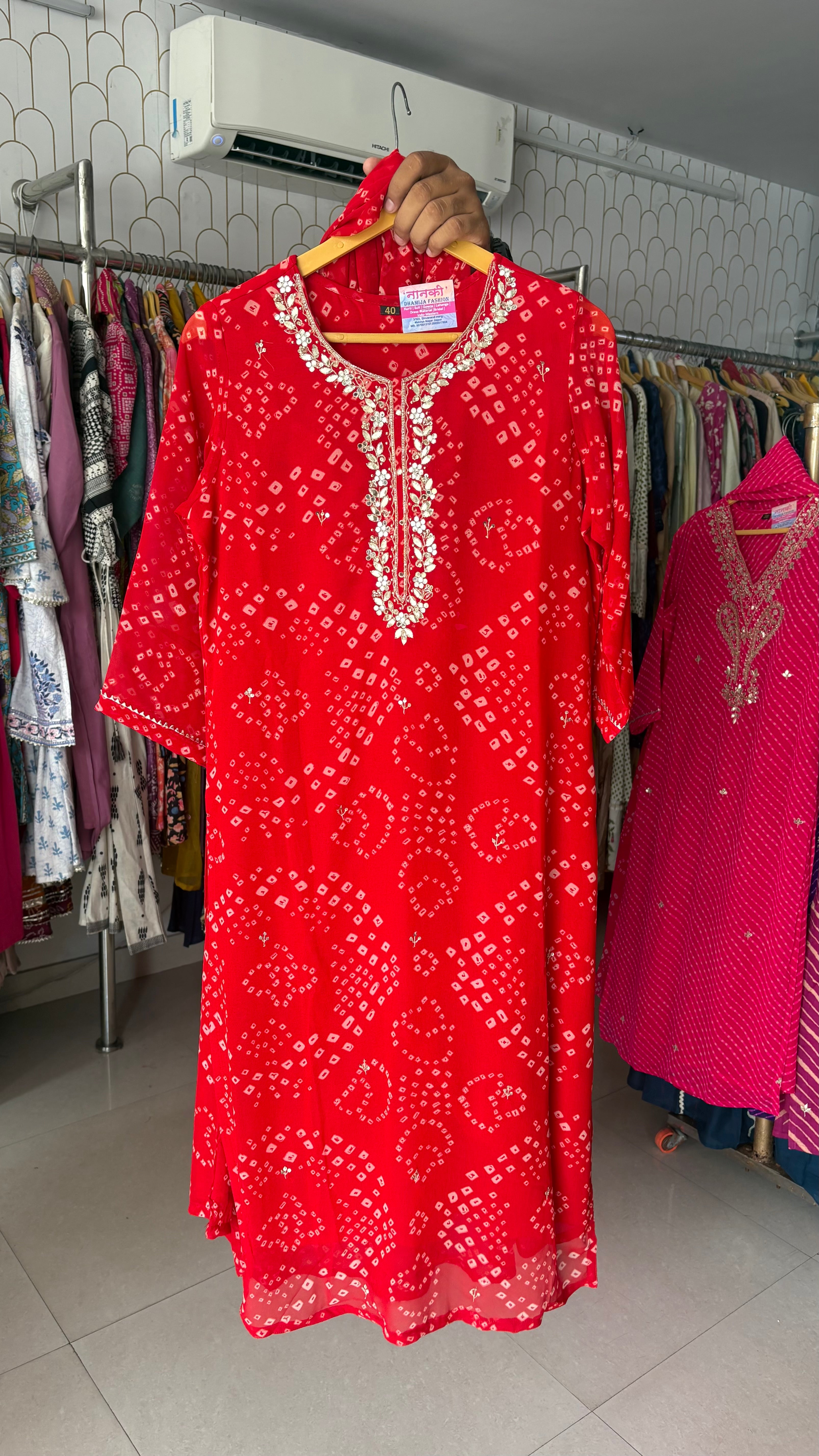 Pure Georgette Bhandej 3pcs suit