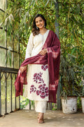 Premium self cotton Straight suit with malmal lining, straight pants and embroidered dupatta