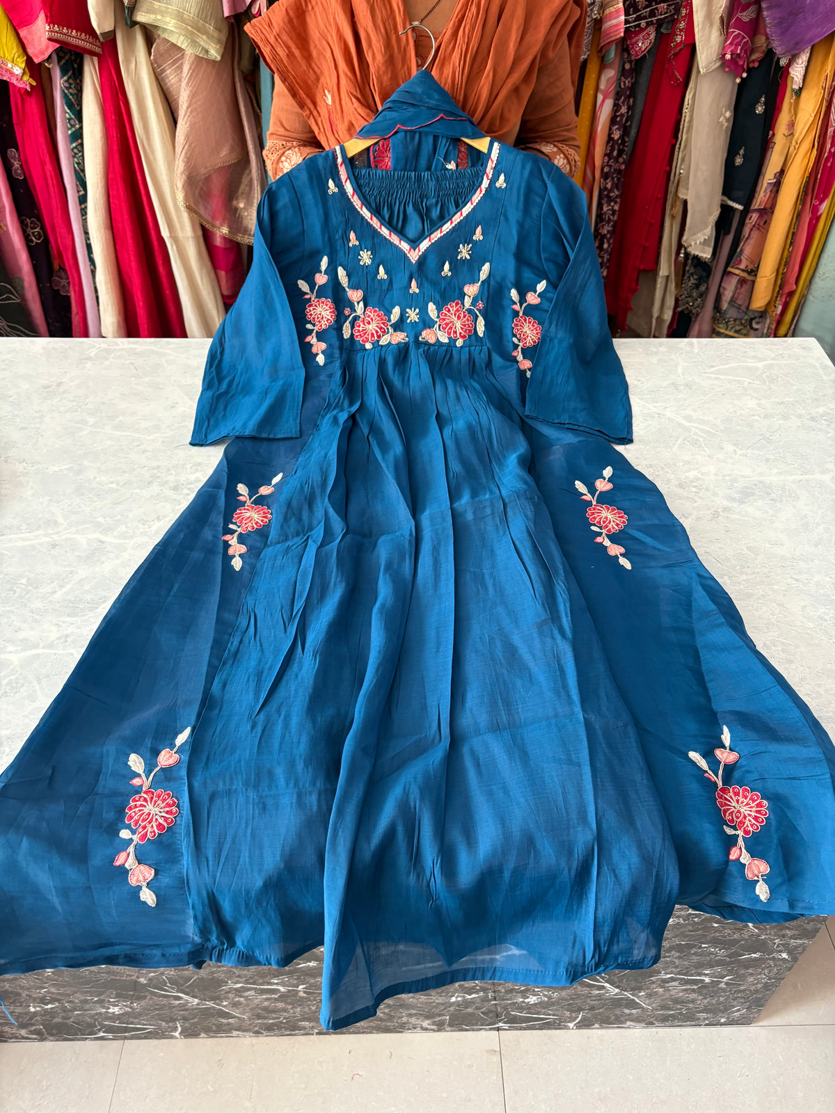 Mal Chanderi Aline Suits With Embroidery And Handwork