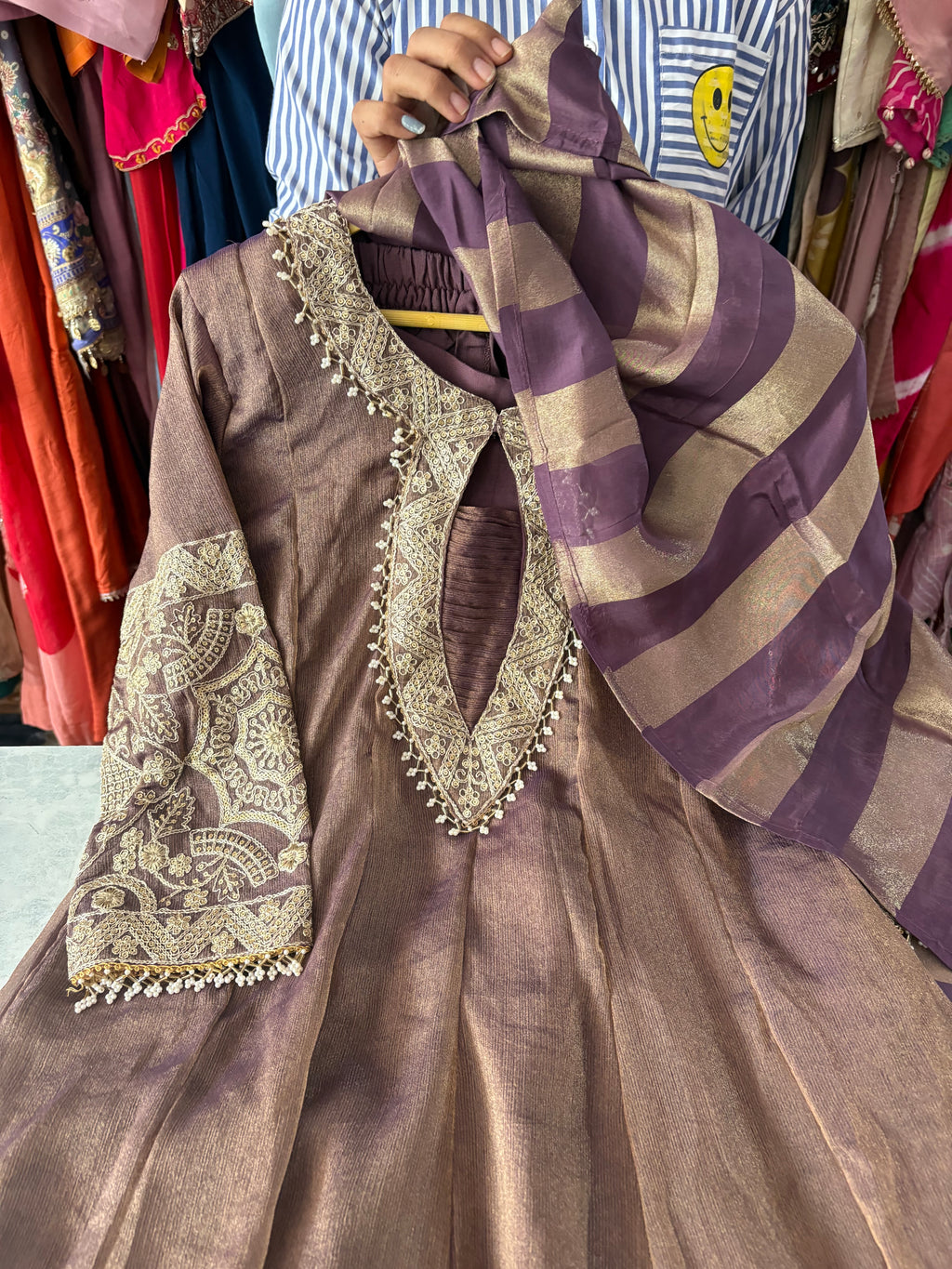 Shimmer Silk Aline Anarkali Suits