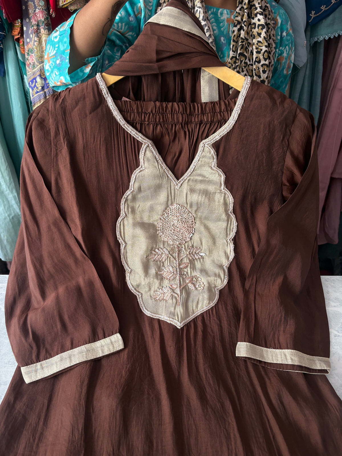 Mal Chanderi Aline Handwork Suits
