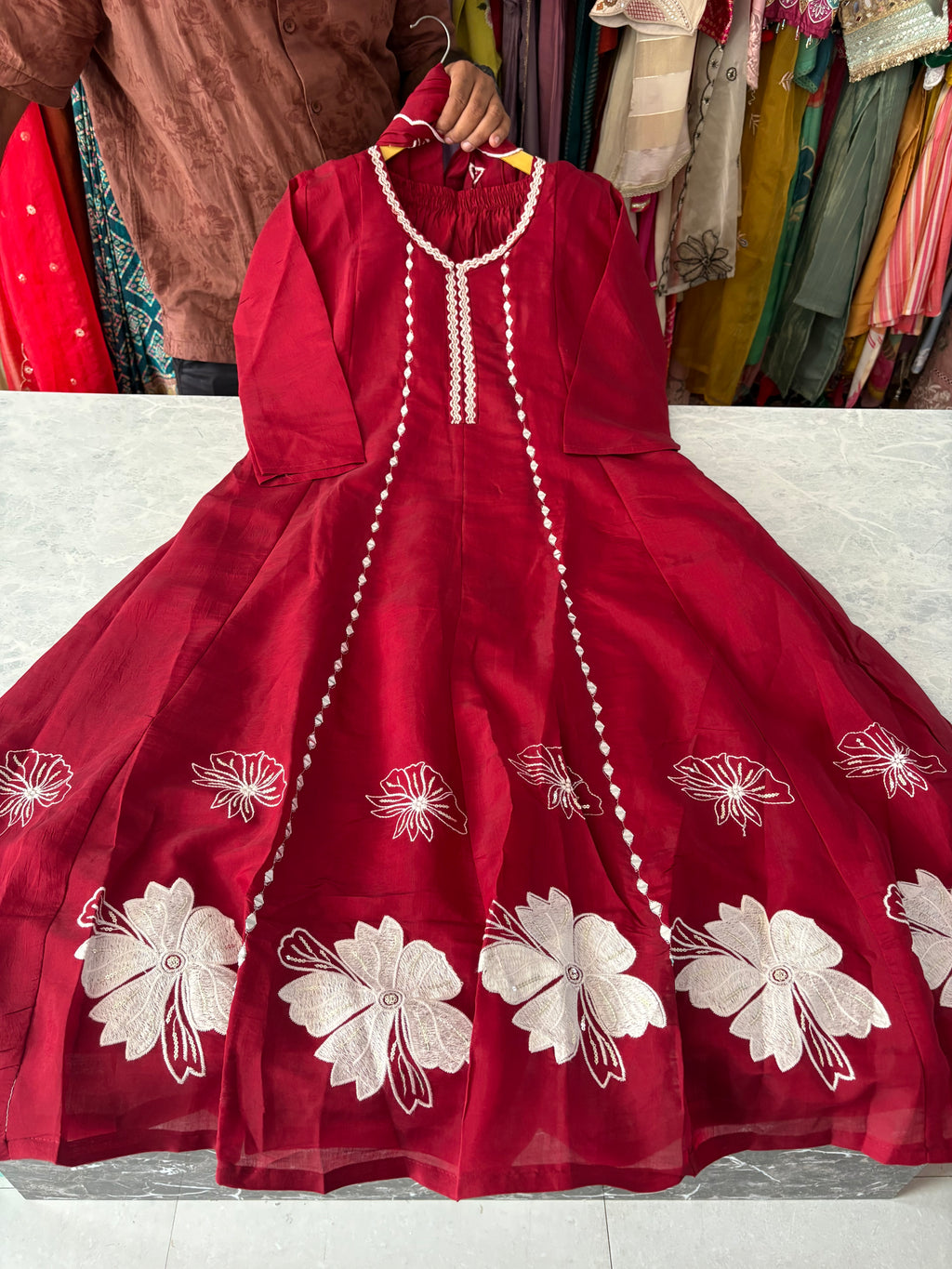 Mal Chanderi Aline Suits With Beautiful Embroidery Work