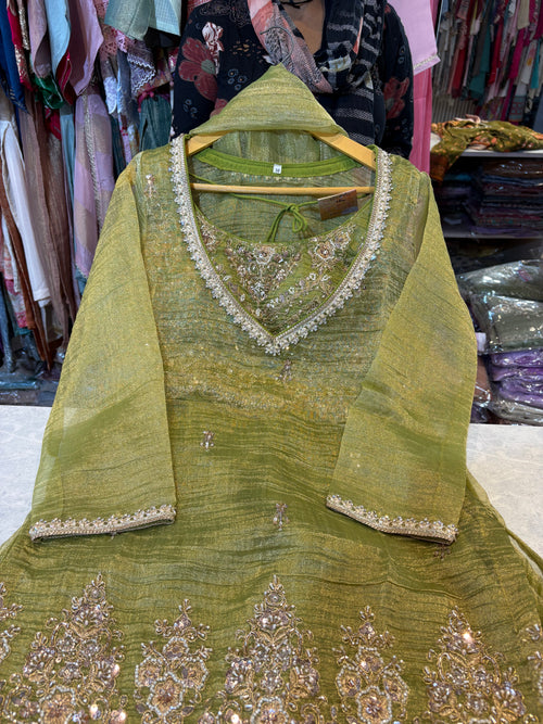 Designer Crush Tissue Handwork Plazzo Suits