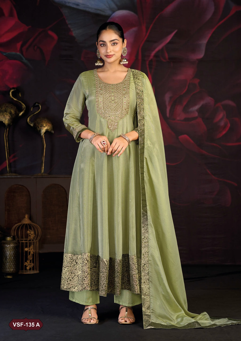 Shimmer Silk Heavy Anarkali Suits With Beautiful Neckwork