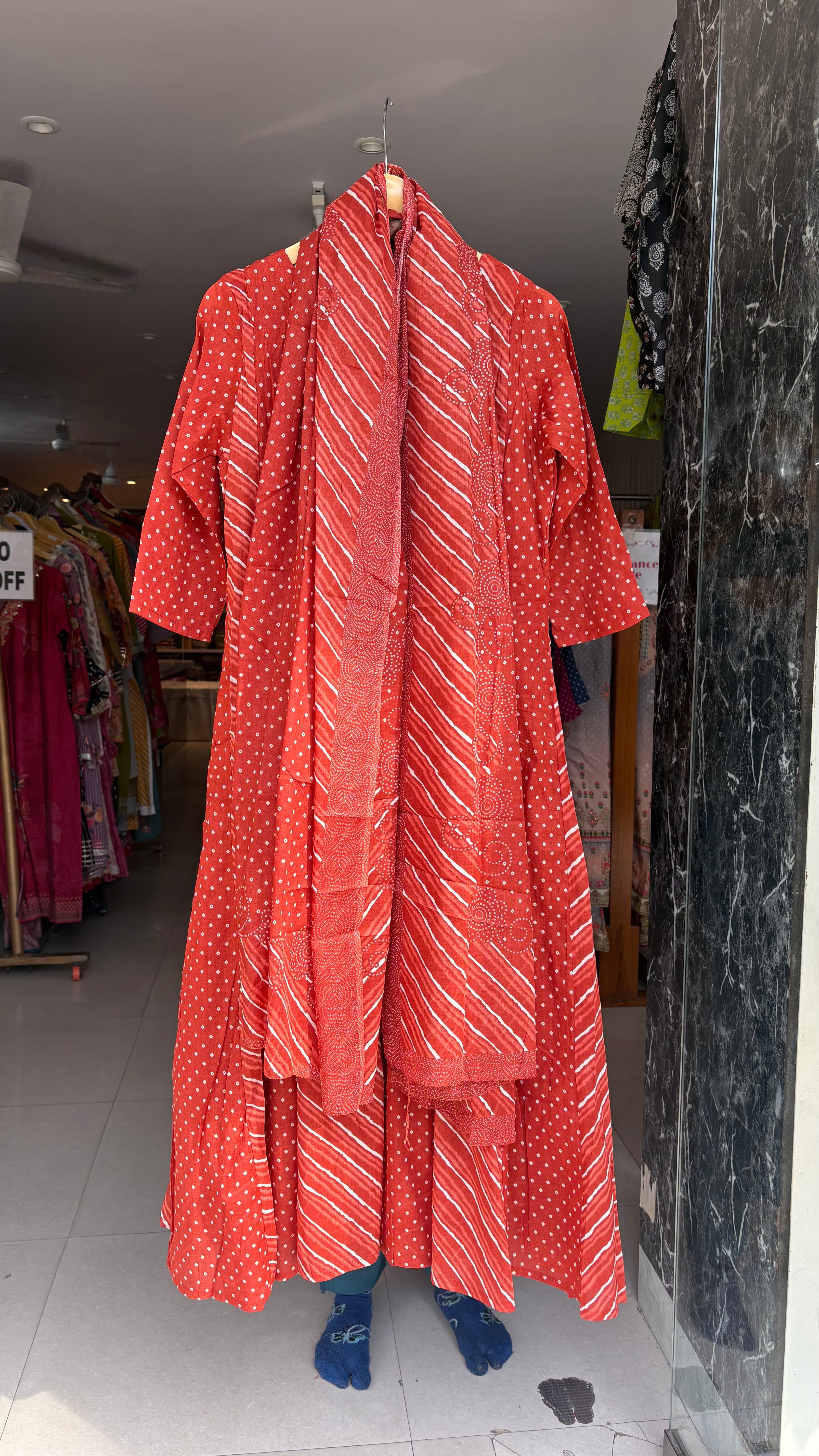 Leheriya Malmal Cotton Anarkali Suits