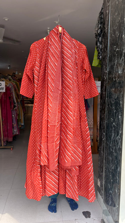 Leheriya Malmal Cotton Anarkali Suits