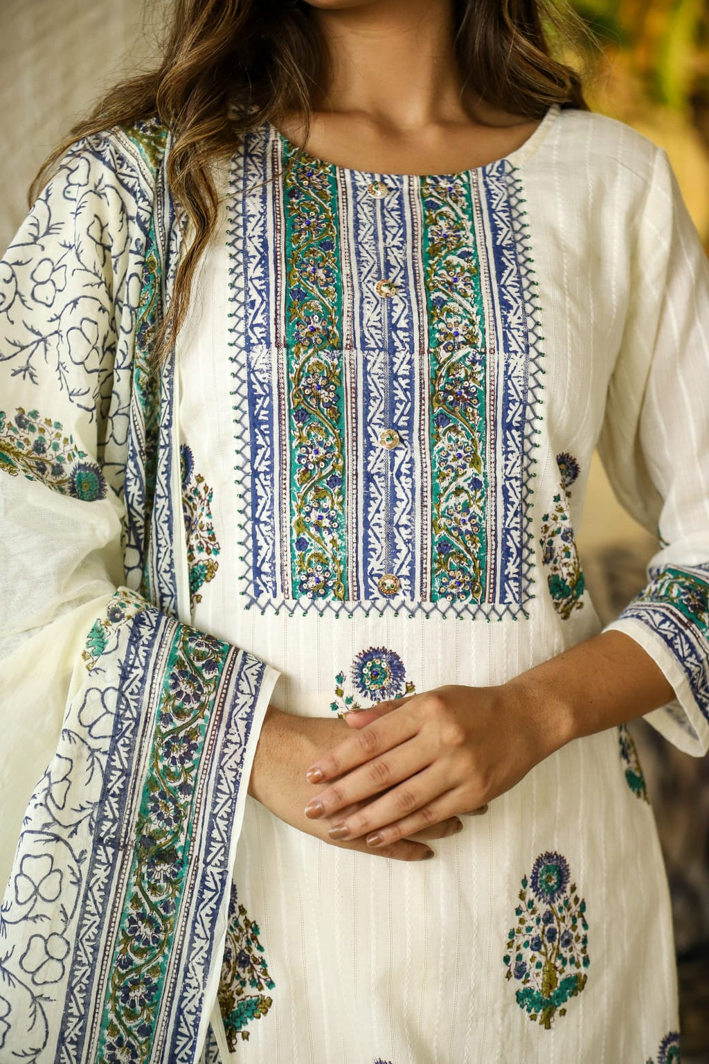 Premium self cotton block print suit with malmal lining , straight cotton and mul cotton dupatta