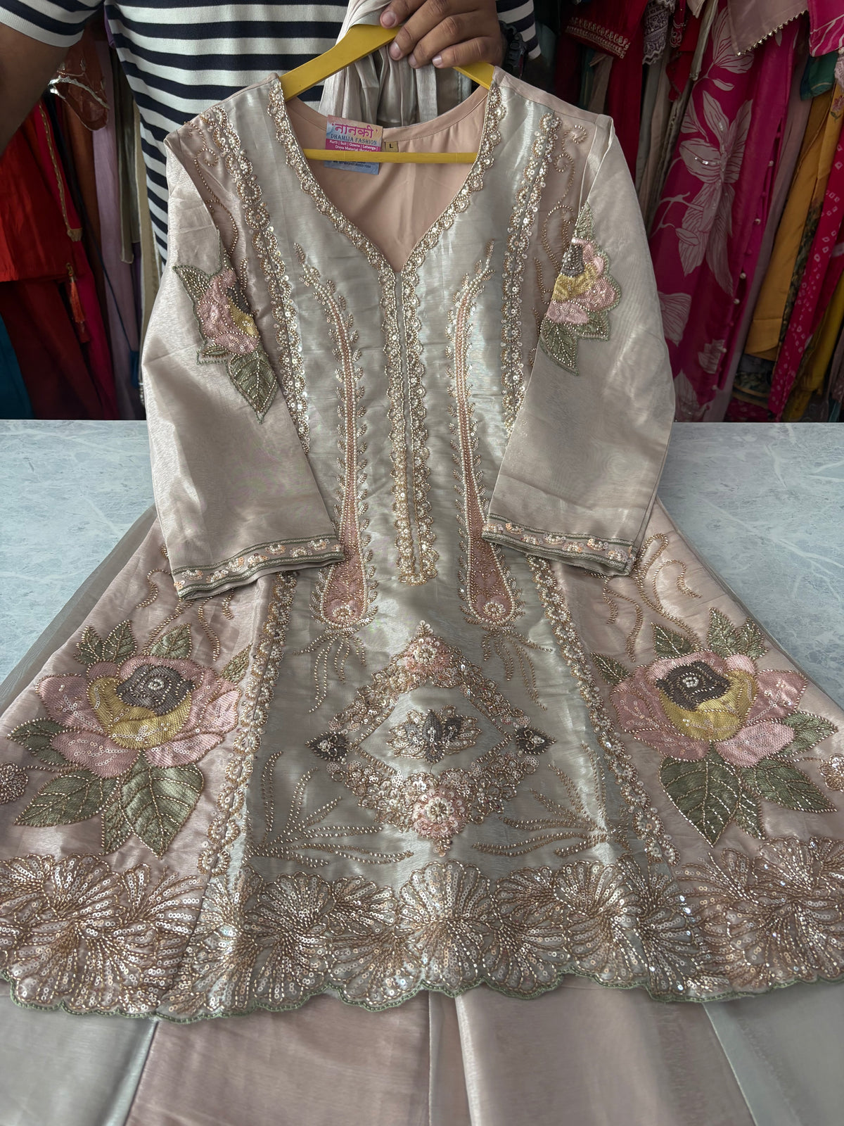 Heavy Handwork Plazzo Suits In Giraffe Fabric