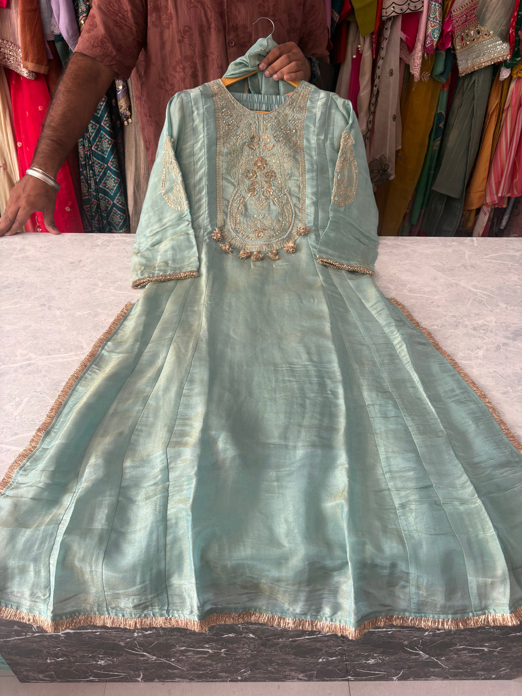 Shimmer Silk Heavy Party Wear Suits with Zari Embroidery Work