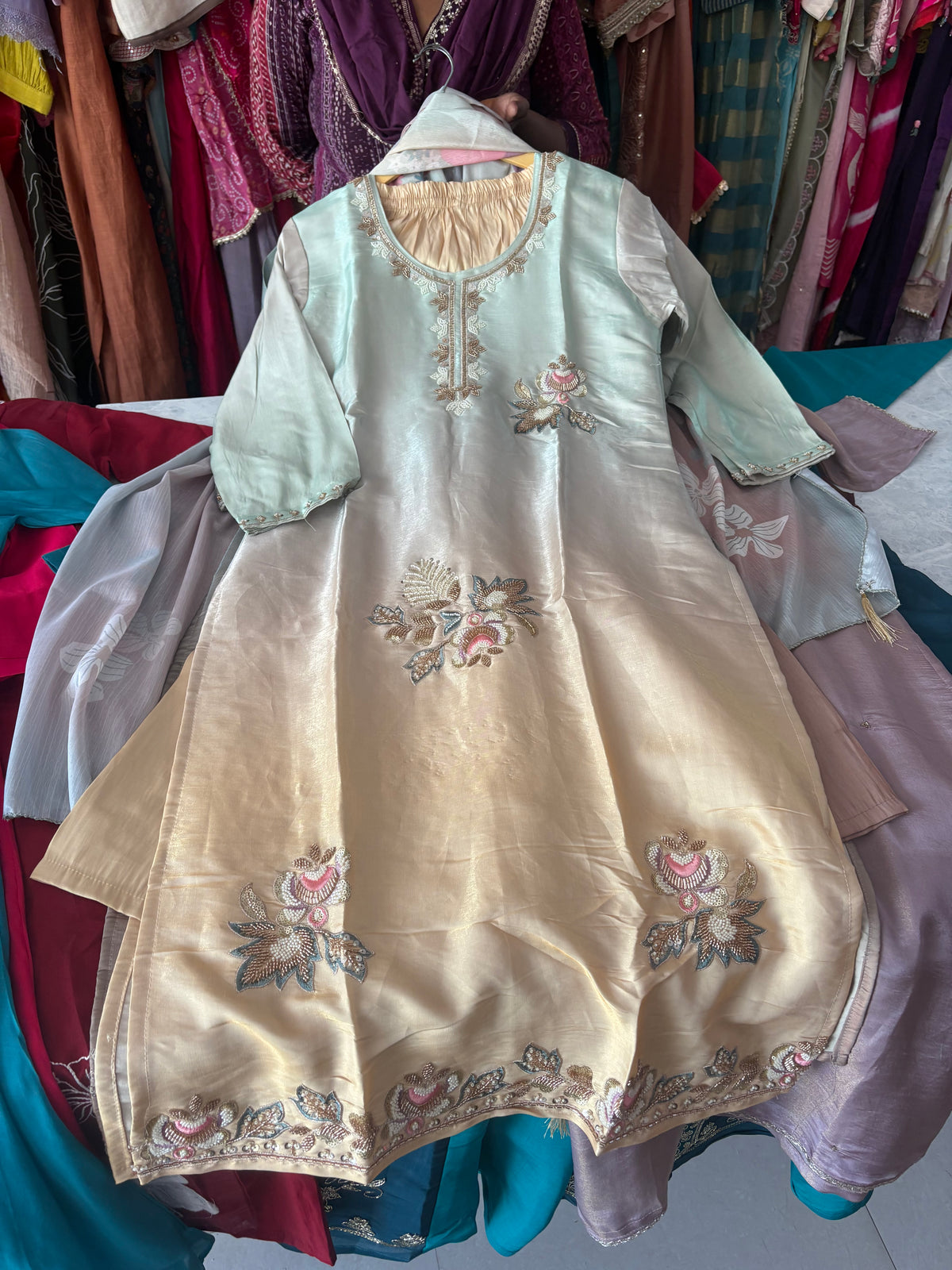 Party Wear Straight Suits with Handwork Detailing