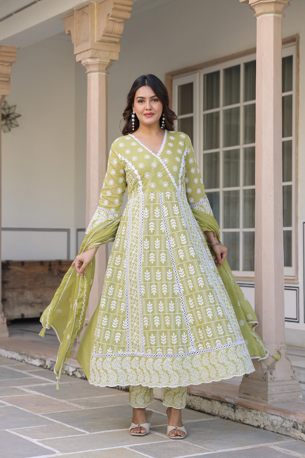 Pure Malmal Chikenkari Anarkali 3pcs suit