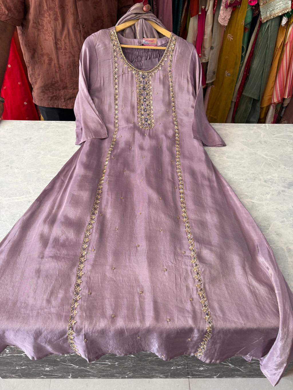 Shimmer Silk Handwork Aline Anarkali Suit