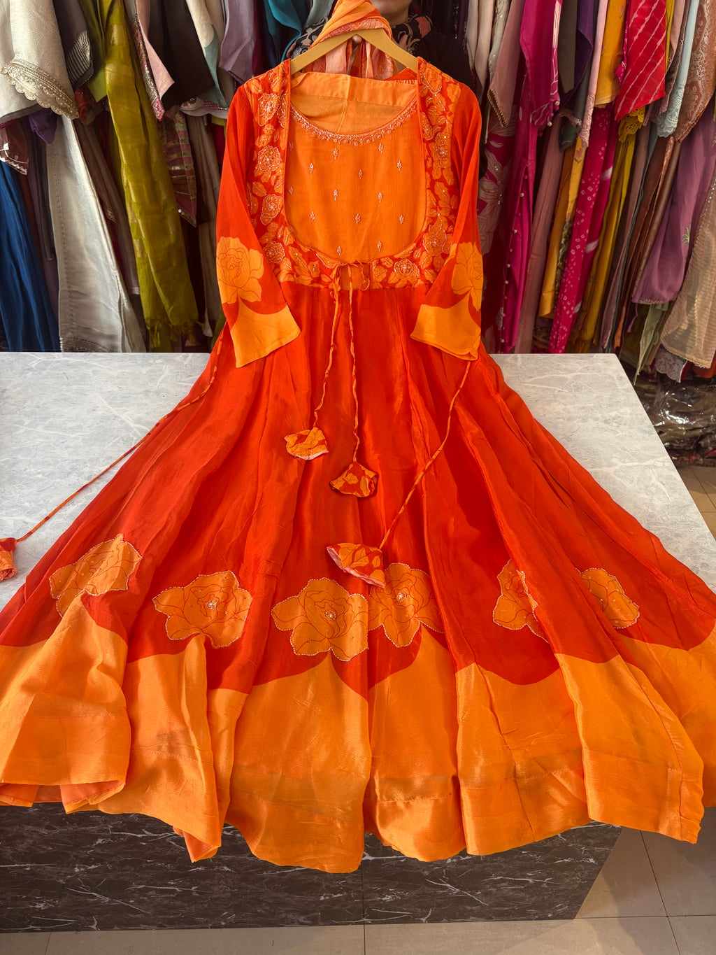 Pure Chinon Heavy Anarkali Suits With Handwork Detailing